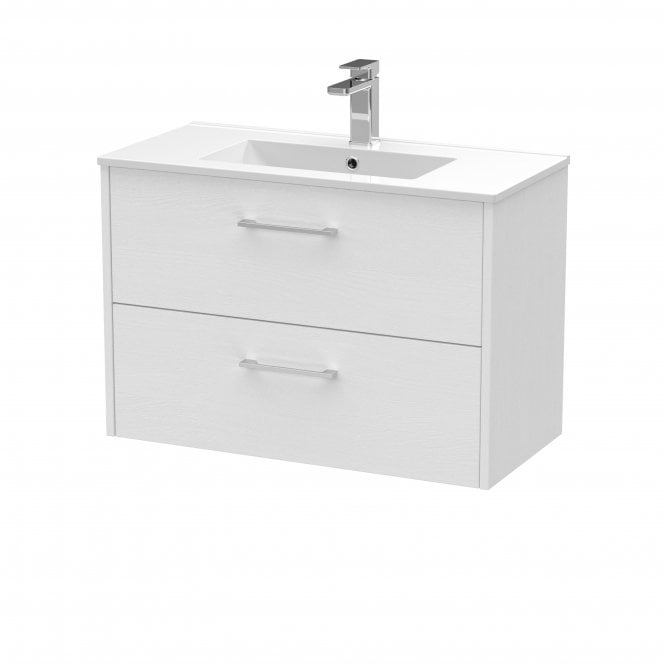 Hudson Reed  800mm Wall Hung 2 Drawer Vanity & Basin 2 White Ash JNU2126B