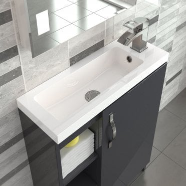 Hudson Reed Apollo Compact Gloss Grey Floor Standing 600mm Cabinet & Basin