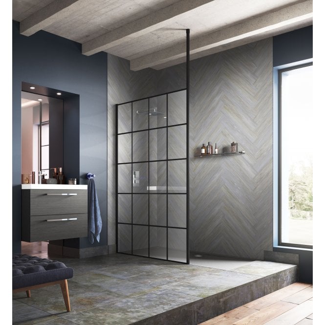 Hudson Reed  Black Wetroom Screen Ceiling Post