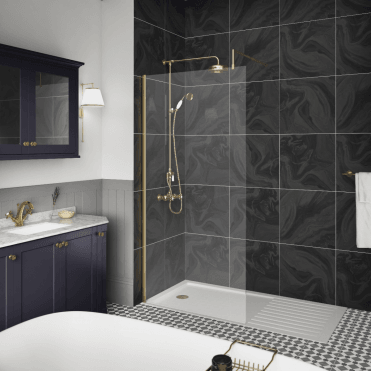 Hudson Reed Brushed Brass Wetroom Glass Panel 700mm