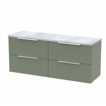 Hudson Reed Fluted 1200 Wall Hung 4-Drawer Vanity & Laminate Worktop DFF893LBG2