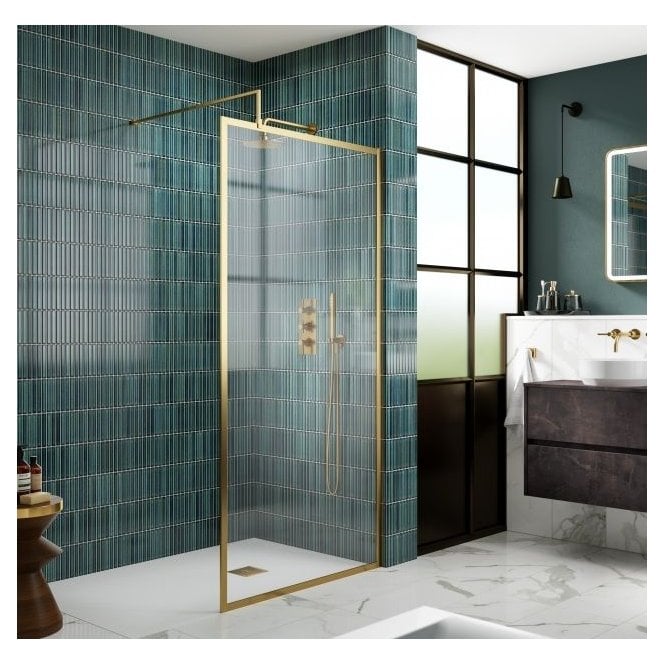 Hudson Reed  Full Outer Frame Wetroom Screen 1950x800x8mm Brushed Brass WRFBB1980