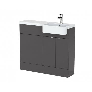 Hudson Reed Gloss Grey 1000mm Combination Unit & Right Hand Semi Recessed Basin