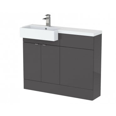 Hudson Reed Gloss Grey 1100mm Combination Unit & Left Hand Semi Recessed Basin