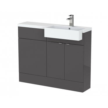 Hudson Reed Gloss Grey 1100mm Combination Unit & Right Hand Semi Recessed Basin