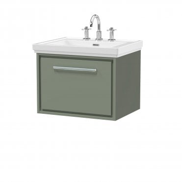 Hudson Reed Lille 600mm Wall Hung Single Drawer Vanity with Basin - 3 Tap Hole LIL3122B