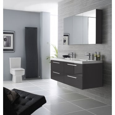 Hudson Reed Quartet Gloss Grey 1350mm Mirror Cabinet