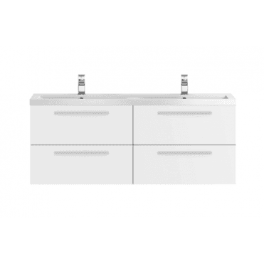 Hudson Reed Quartet Gloss White 1440mm Wall Hung Double Cabinet & Basin