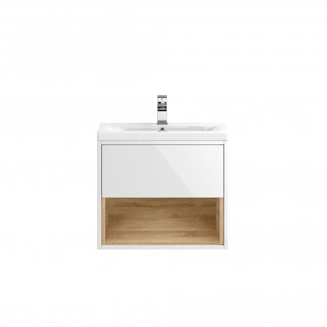 Hudson Reed  Wall Hung 600mm Cabinet & Basin 3 Gloss White  class=