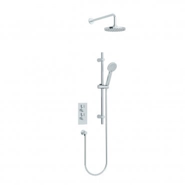 Arco 2 knob twin outlet concealed valve with New (KI465) Adjustable head and New fixed head