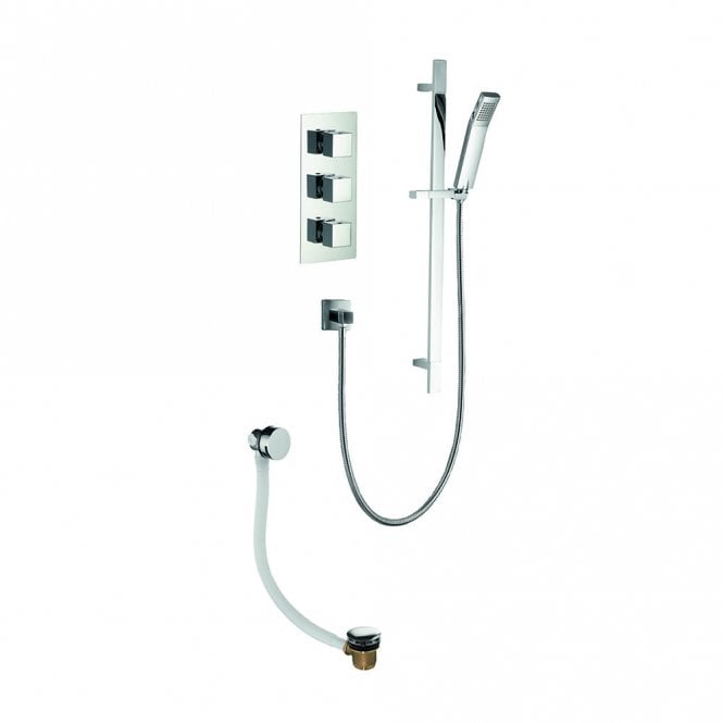 IMEX Bloque2 3 knob twin outlet concealed valve with Str8 (KI440) Adjustable head and bath overflow filler