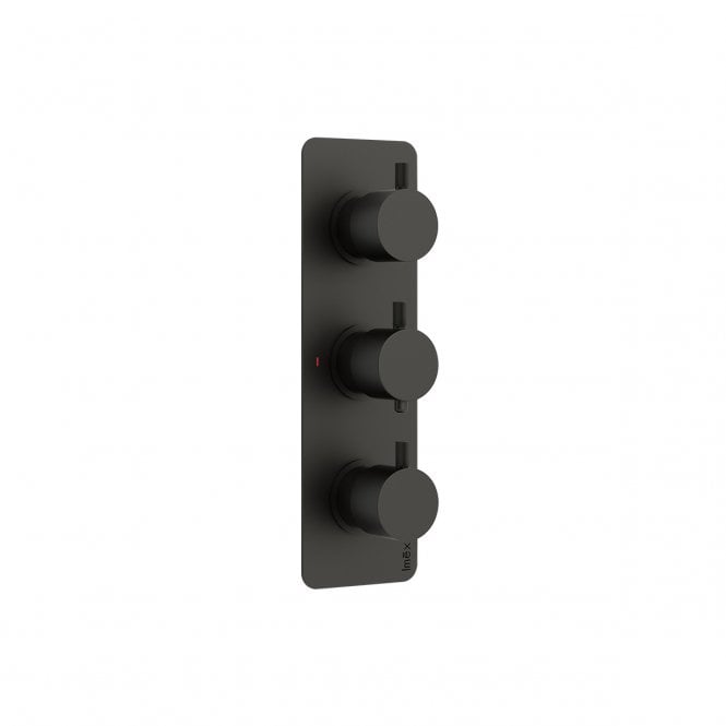 IMEX Ravine Matt Black Three Handle, Three Outlet, Concealed Thermostatic Shower