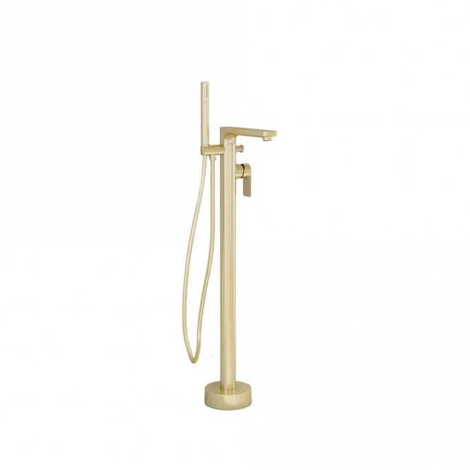 IMEX Suburb floor standing bath shower mixer in Brushed Brass with Hose and handset