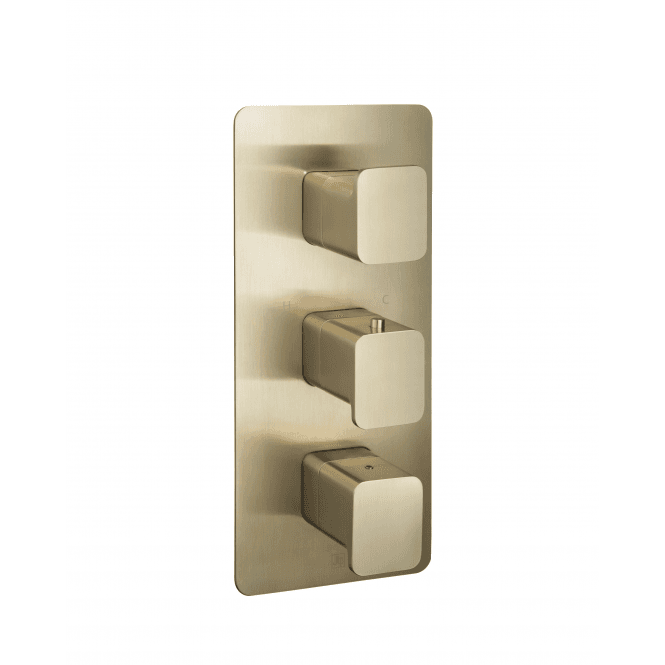 JustTaps HIX Brushed Brass Thermostatic Concealed Triple Lever 3 Outlet Shower Valve