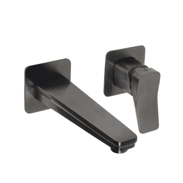 HIX Single Lever 2 Hole Wall Mounted Basin Mixer - Brushed Black