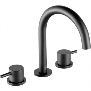 Just Taps VOS Matt Black 3 Hole Deck Mounted Basin Mixer Designer Handle DH28193MB