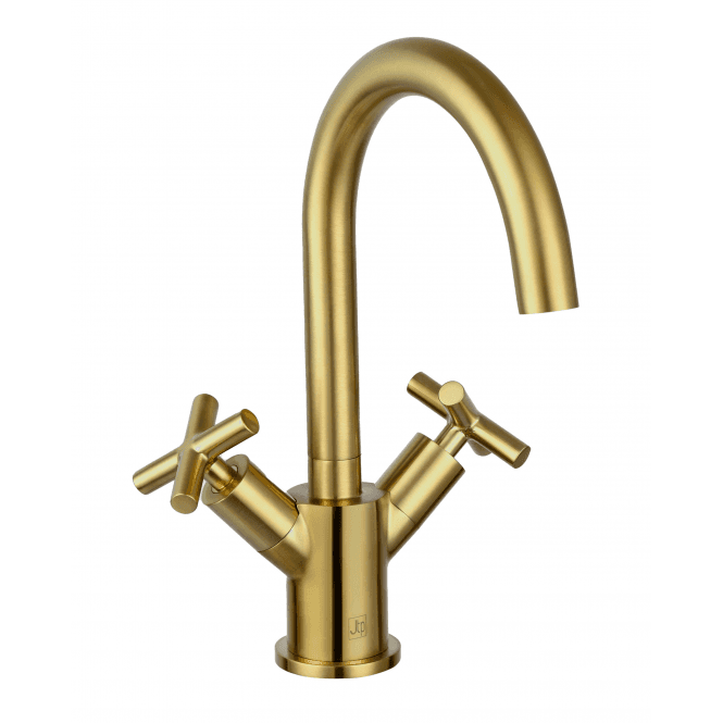 JustTaps Solex Mono Deck Mounted Swivel Spout Basin Mixer Brushed Brass