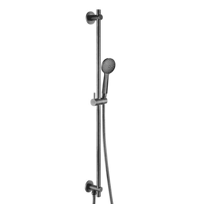JustTaps VOS Adjustable Shower Slide Rail With Round Shower Handle & Hose - Brushed Black