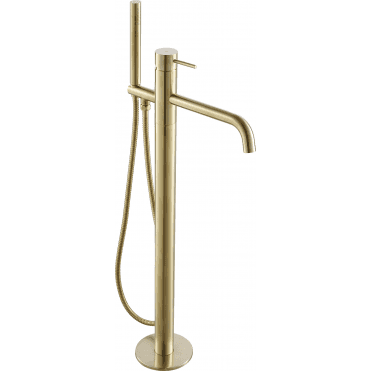 VOS Designer Free Standing Bath Shower Mixer With Handset - Brushed Brass