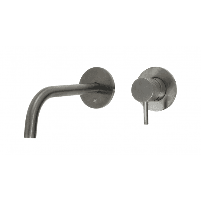 JustTaps VOS Single Designer Lever Wall Basin Mixer With Slim 200mm Spout - Brushed Black