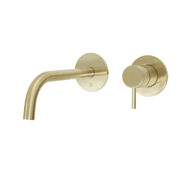 VOS Single Designer Lever Wall Basin Mixer With Slim 200mm Spout - Brushed Brass