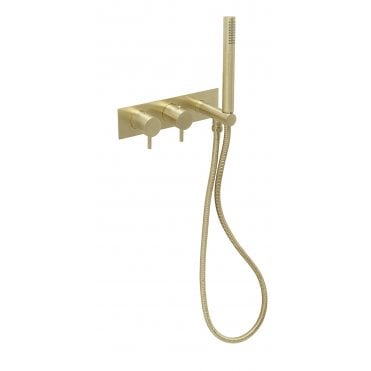 VOS Thermostatic Brushed Brass Concealed 2 Outlet Shower Valve With Attached Handset