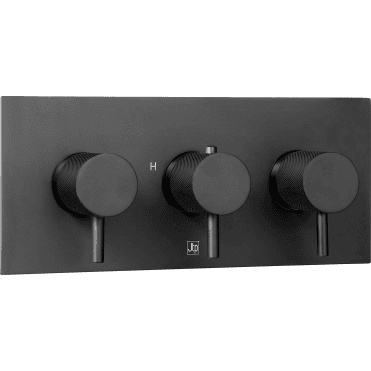 VOS Thermostatic Concealed Triple Lever 2 Outlet Horizontal Shower Valve - Matt Black