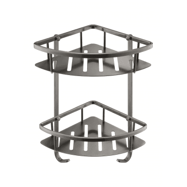 VOS Wall Mounted Corner Twin Shower Baskets - Brushed Black