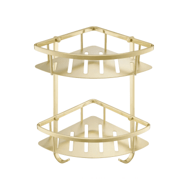 VOS Wall Mounted Corner Twin Shower Baskets - Brushed Brass
