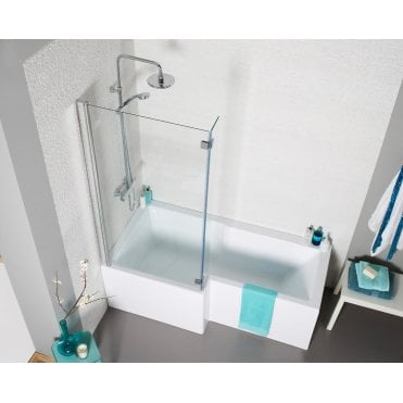 Kartell Elite 1600 x 850mm L Shape Left Hand Square Shower Bath Including Front Panel And Screen