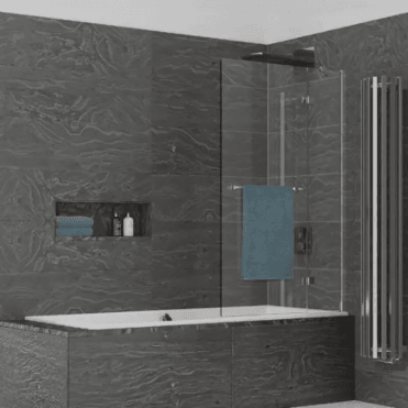 Kudos 2 Panel inward swinging bath screen 8mm (right hand) with towel rail