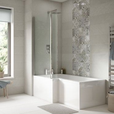 Nuie 1700mm Left Hand Square Shower Bath Set