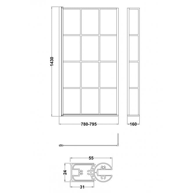 Nuie  6mm Pacific Black Framed L Shape Bath Screen