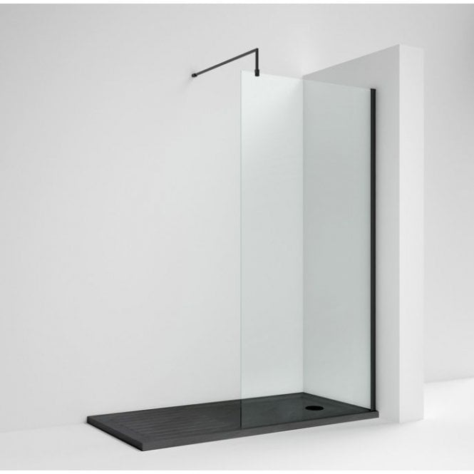 Nuie  900mm Wetroom Screen With Black Support Bar Matt Black