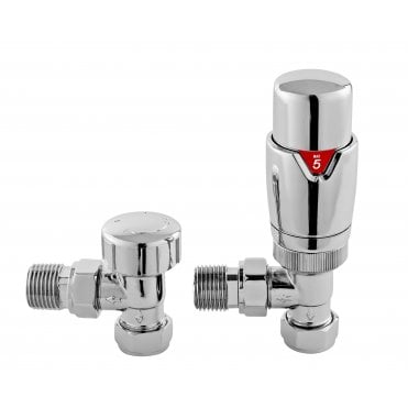 Angled Luxury Thermostatic Radiator Valve Pack Chrome