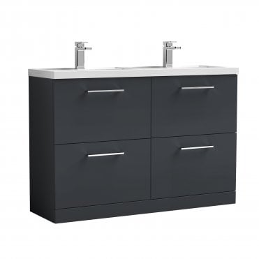 Nuie Arno 1200mm Floor Standing 4 Drawer Vanity & Double Basin ARN1433C
