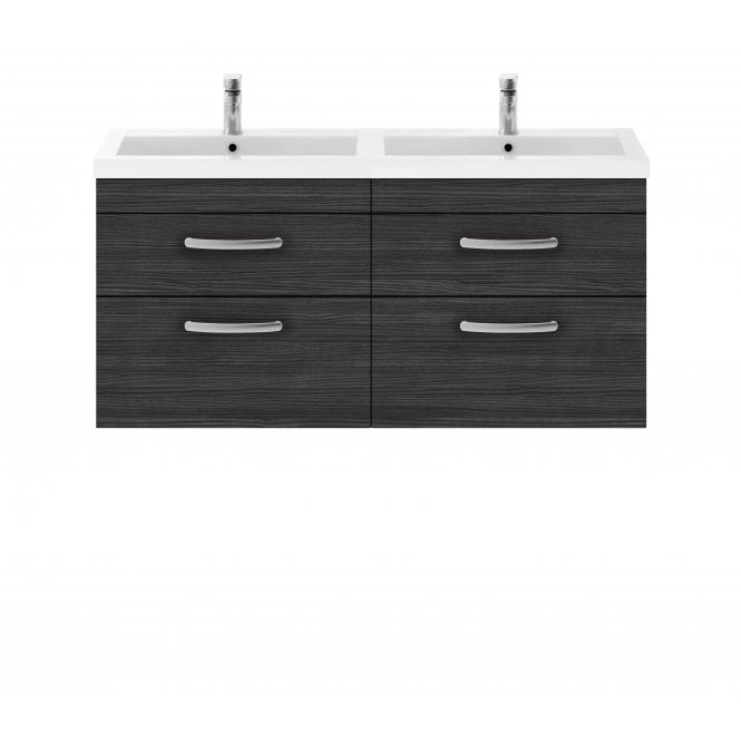 Nuie  Athena Hacienda Black 1200mm Wall Hung Cabinet & Double Basin