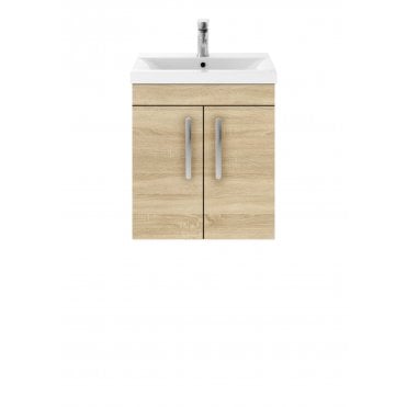 Nuie Athena Natural Oak 500mm Wall Hung Cabinet & Basin 1