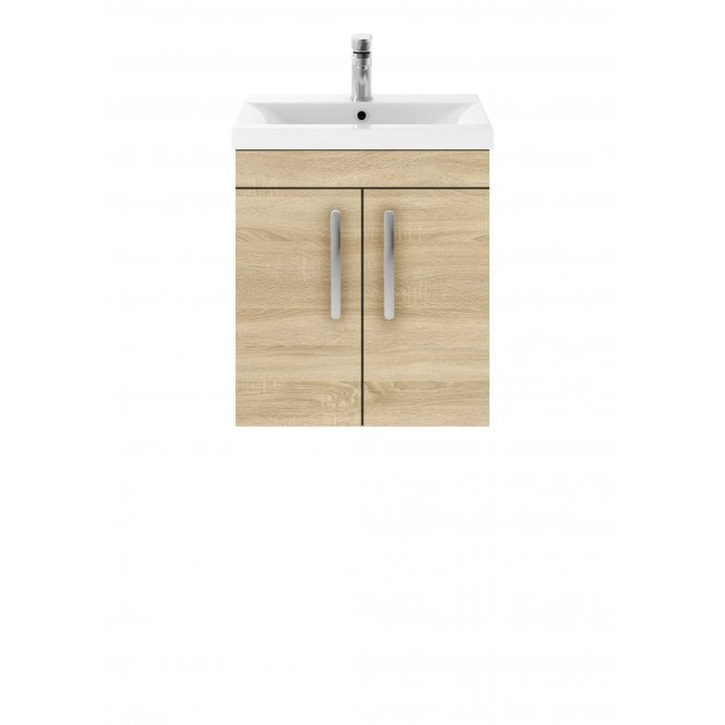 Nuie  Athena Natural Oak 500mm Wall Hung Cabinet & Basin 2