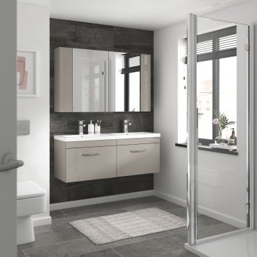 Nuie Athena Stone Grey 1200mm Wall Hung Cabinet & Double Basin