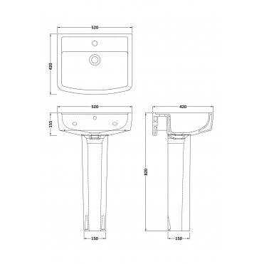 Nuie Bliss 520mm Basin & Pedestal