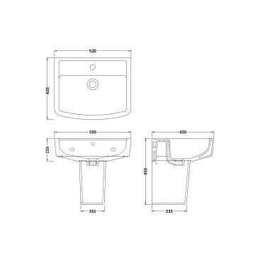 Nuie Bliss 520mm Basin & Semi Pedestal