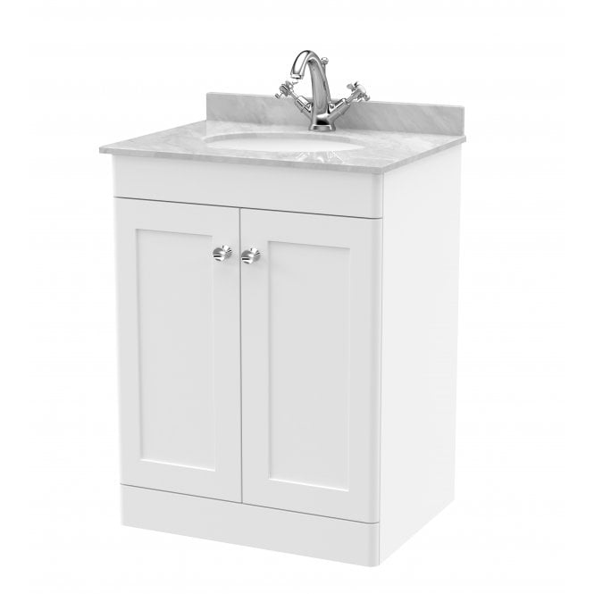 Nuie  Classique 600mm Floor Standing 2 Door Vanity & Marble Top 1TH CLC125GR1