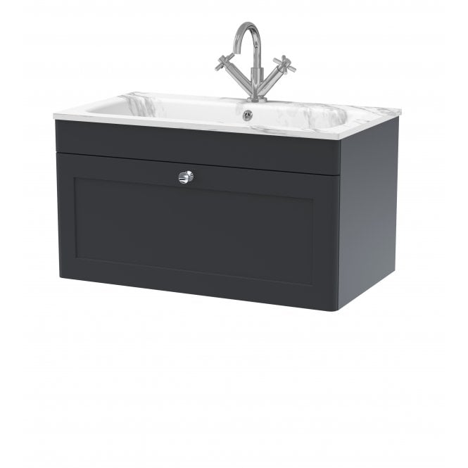 Nuie  Classique 800mm Wall Hung 1-Drawer Unit & Stone Basin 1TH CLC1496Q