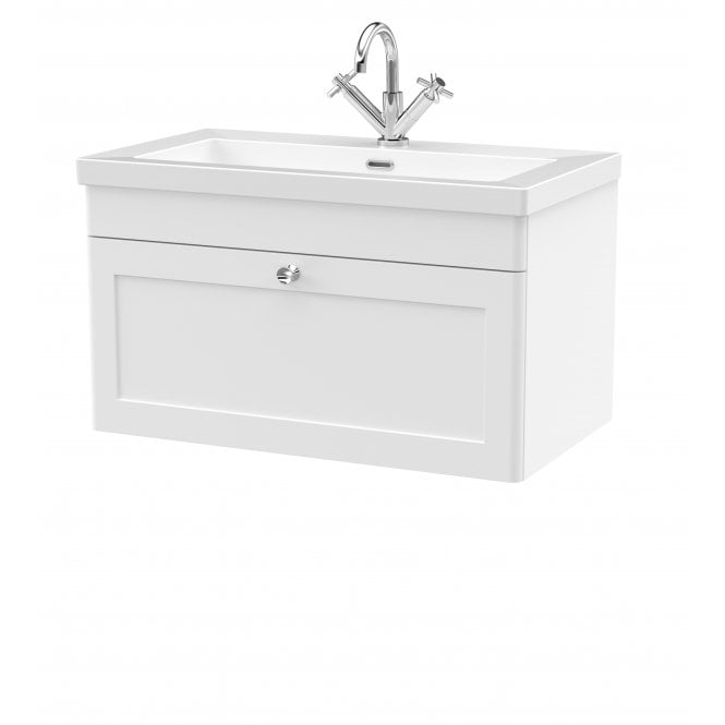 Nuie  Classique 800mm Wall Hung Single Drawer Vanity with Basin - 1 Tap Hole CLC196L
