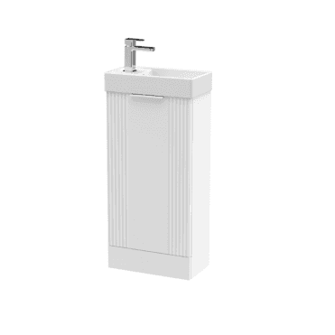 Nuie Deco 400 x 222mm Fluted Cloakroom Floor Standing Unit & Basin Satin White