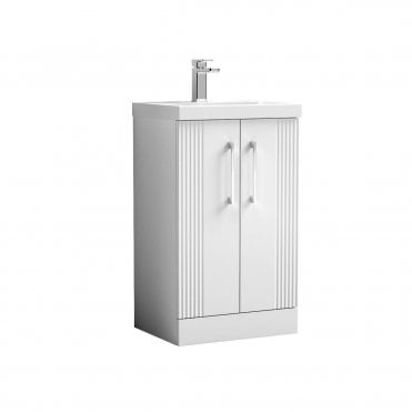 Nuie Deco 500mm Floor Standing Double Door Vanity Unit & Basin 3 Satin White