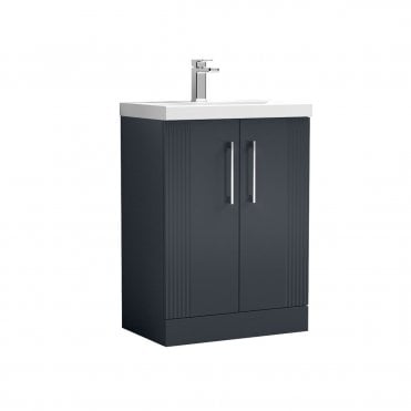 Nuie Deco 600 Double Door Floor Standing Vanity Unit & Mid Edge Basin