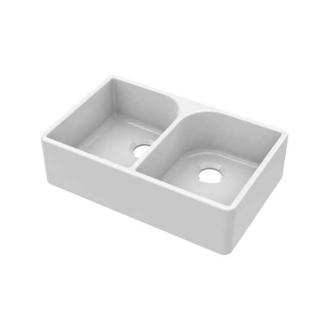 Nuie  Fireclay Double Bowl Butler Full Weir Kitchen Sink White 795mm BU120AF32D