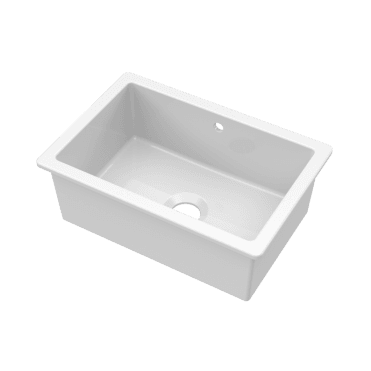 Nuie Fireclay Single Bowl Undermount Kitchen Sink With Overflow White 711mm PS11628
